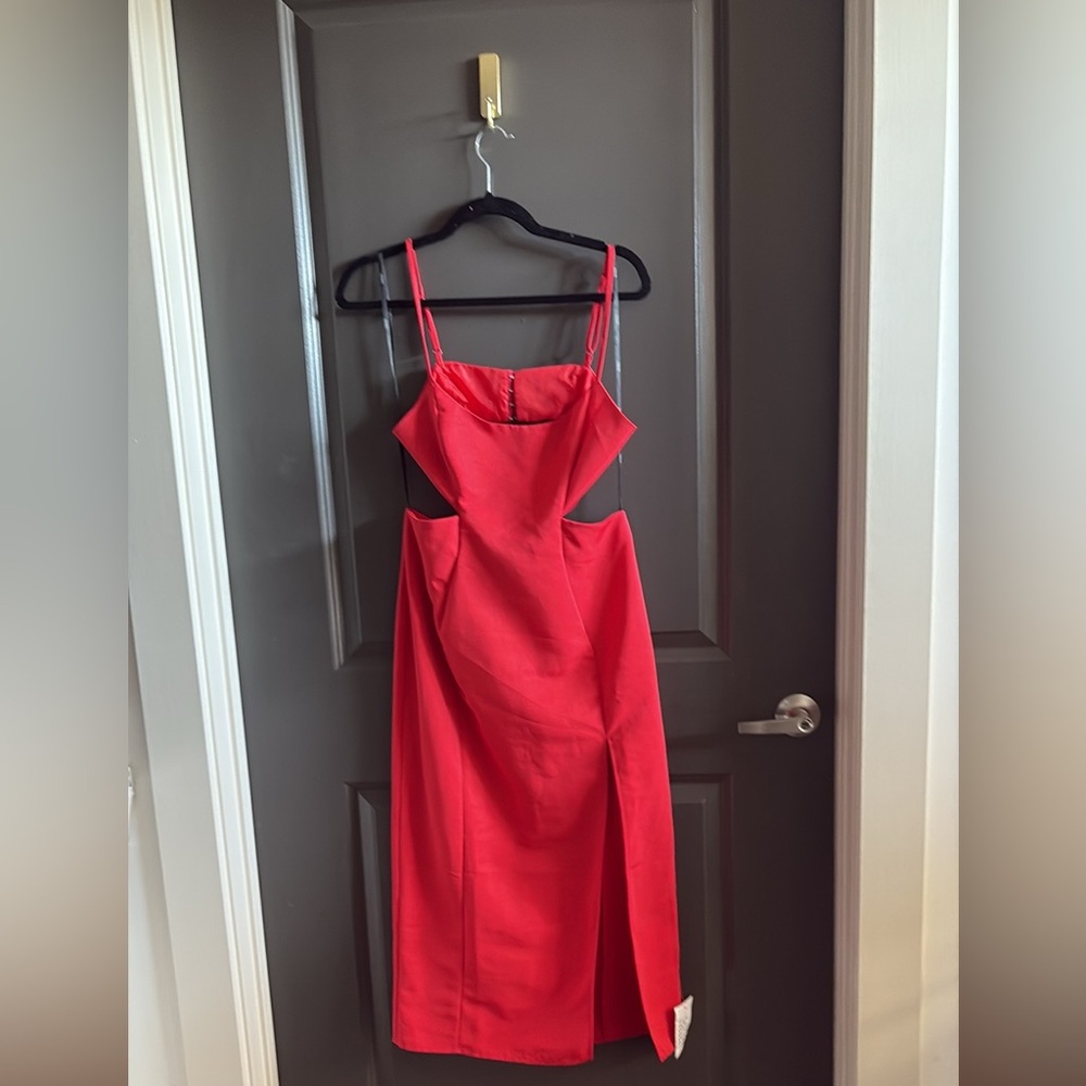 ASOS Red Sheath Midi Dress with Cutout Spaghetti Straps - Picture 6 of 6